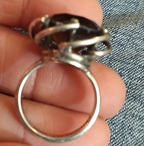 Vintage Smokey Quartz In 925 Sterling Silver To Cocktail Ring - Picture 2 of 4